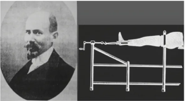 Figure 4 : Portrait de Codivilla et son système d’allongement sur table.