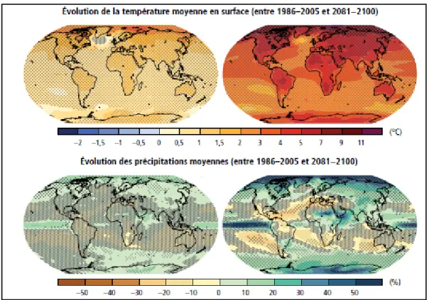 Figure 1.1 Évolution de la température et des précipitations  Tirée de GIEC (2014) 