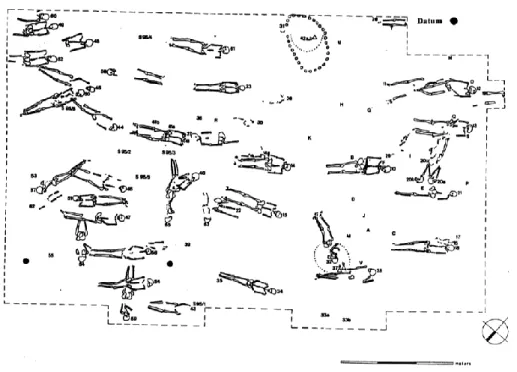 Figure 3.4 Distribution spatiale irrégulière des squelettes sur l’ensemble du site de Cobern Street (Apollonio  1998)