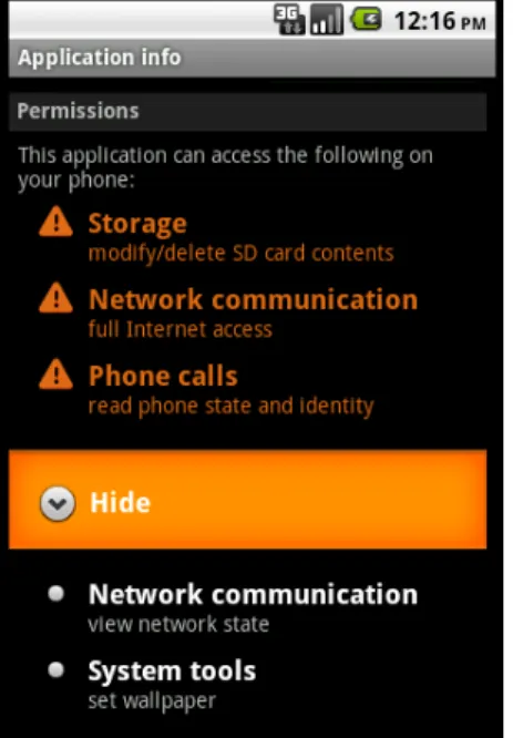 Figure 3.2  Demande de permissions lors de l'installation de l'application 