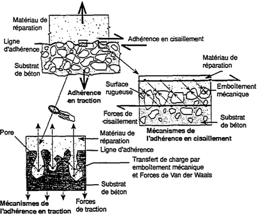 Figure 10 Types d'adhérence (adapté d'Emmons. 1994)