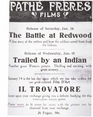 Fig. 12:  1911  Pathé Frères ad for  1/  Trovatore, with special music for sale 