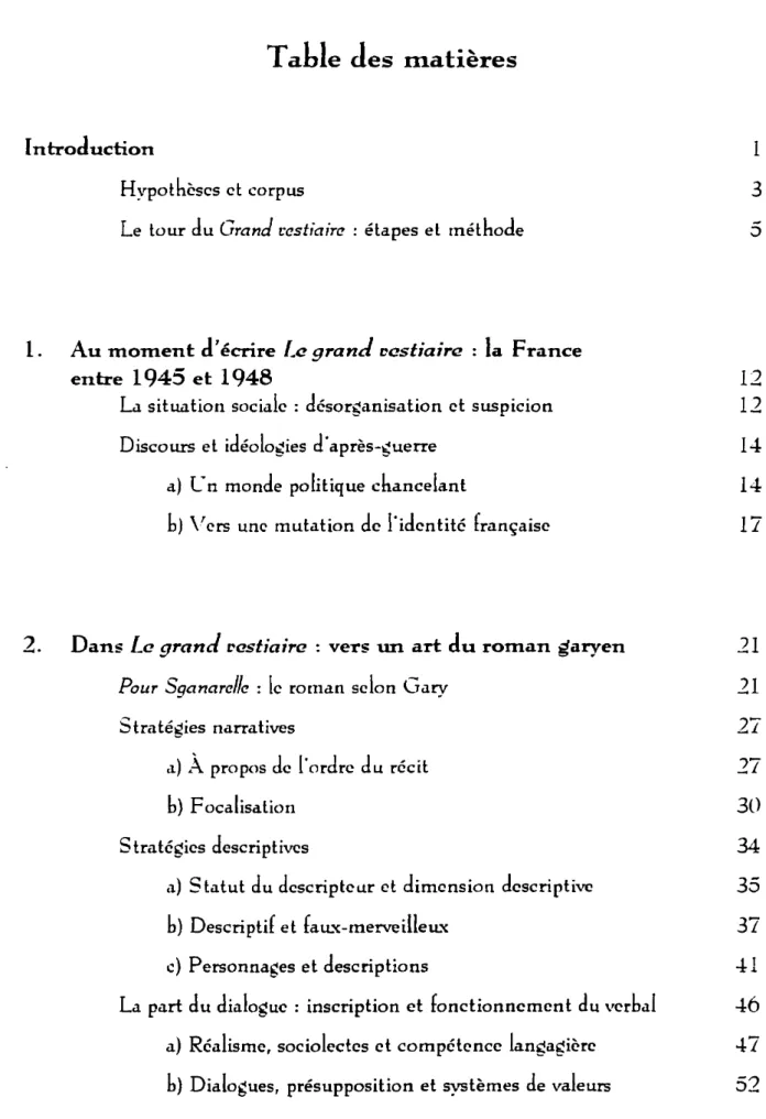 Table des m.atières