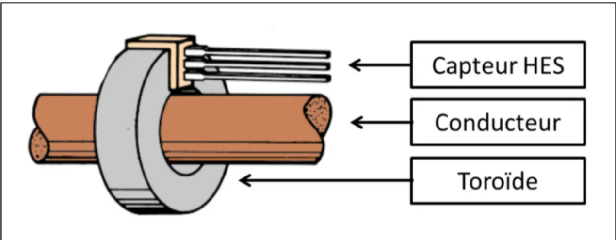 Figure 2.9 Capteur HES inséré dans un toroïde   Adaptée de Emerald (2013 p. 5) 