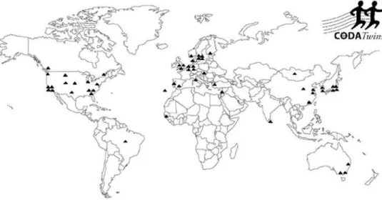 Fig. 1. Geographic distribution of the CODATwins collaborators.