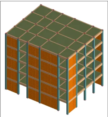 Figure 3.2 Three-dimensional views of the RC   frame with unreinforced masonry infill walls