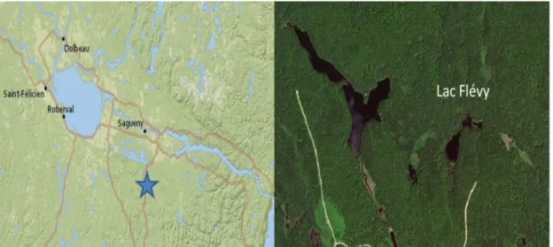 Figure  1.  Carte  de  l’emplacement  du  lac  Flévy  dans  la  région  du  Saguenay  Lac- Lac-Saint-Jean 