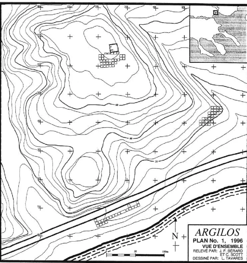 Fig. 9: Topographical plan of Argilos showing areas that were excavated 