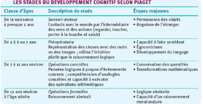 Figure 2 : Les stades du développement cognitif selon Piaget 