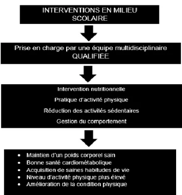 Figure  1.  Schématisation  des  interventions  en  milieu  scolaire.  Adapté  de  Sobol- Sobol-Goldberg et al