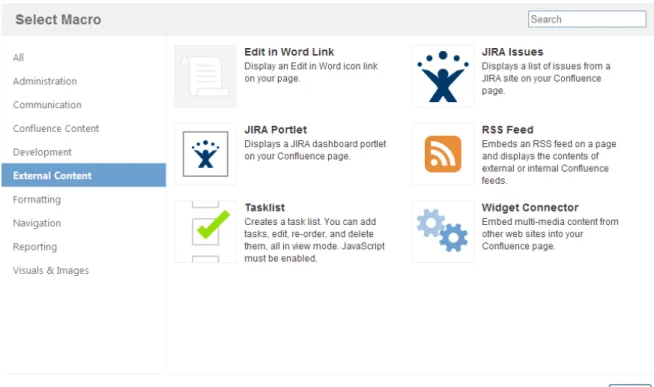 Illustration 13: Exemple de macros dans le wiki Confluence