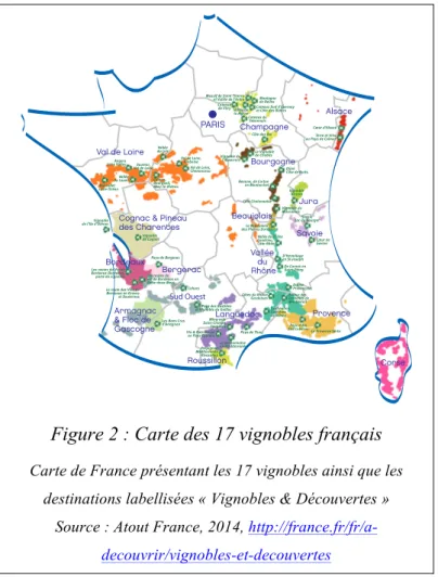 Figure 2 : Carte des 17 vignobles français 