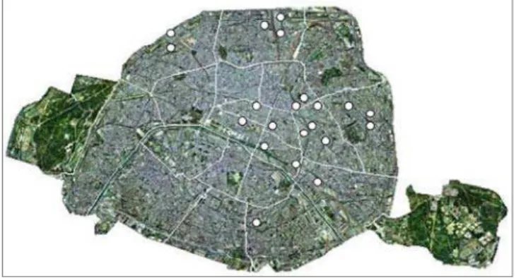 Figure 1 : Les squats ouverts à Paris au printemps 2010 ‐ Carte réalisée par nos soins à partir d’un fond de carte  de la mairie de Paris 