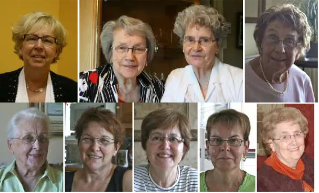 Figure 3. Photographies de quelques participantes à la recherche. Dans l’ordre de gauche à droite: Paula, Estelle, Hélène,  Denise, Lucille, Gisèle, Aline, Nicole et Jacqueline