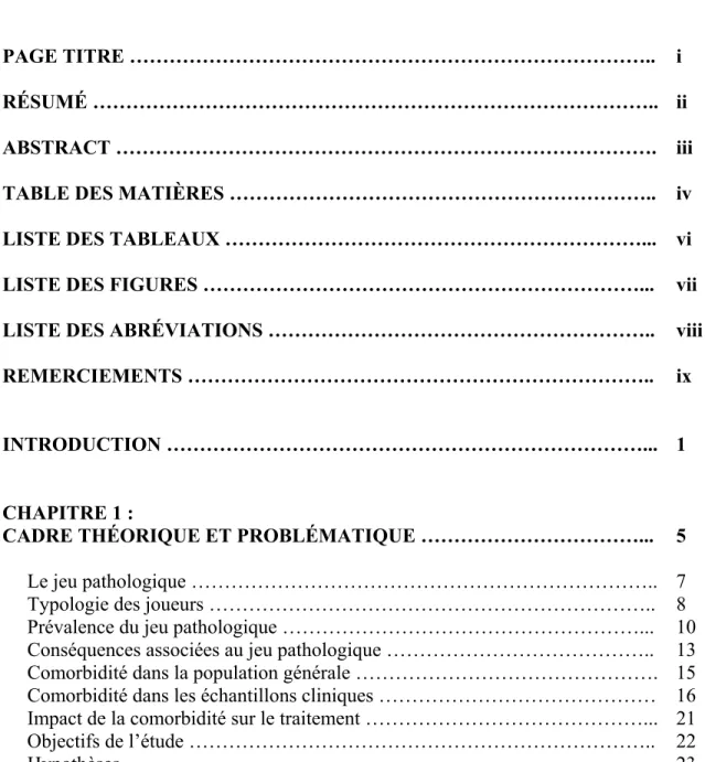 TABLE DE MATIÈRES 
