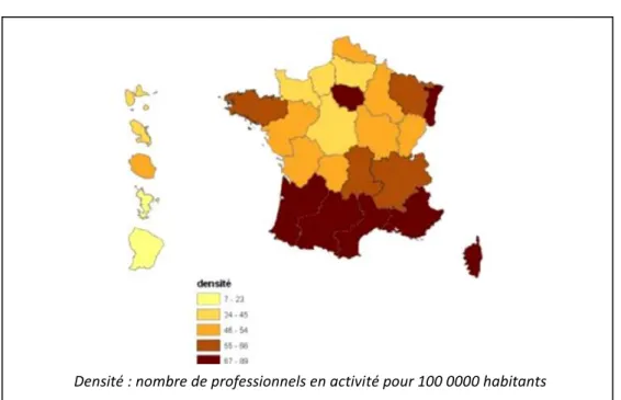 Figure 9 : Densité de chirurgiens-dentistes par région au 1 er  janvier 2013 