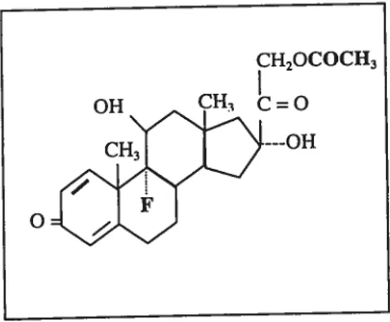 Figure 3: Structure moléculaire de l’acétate d’isofluprédone (les dtfférences avec ta structure du cortisol sont en gras)