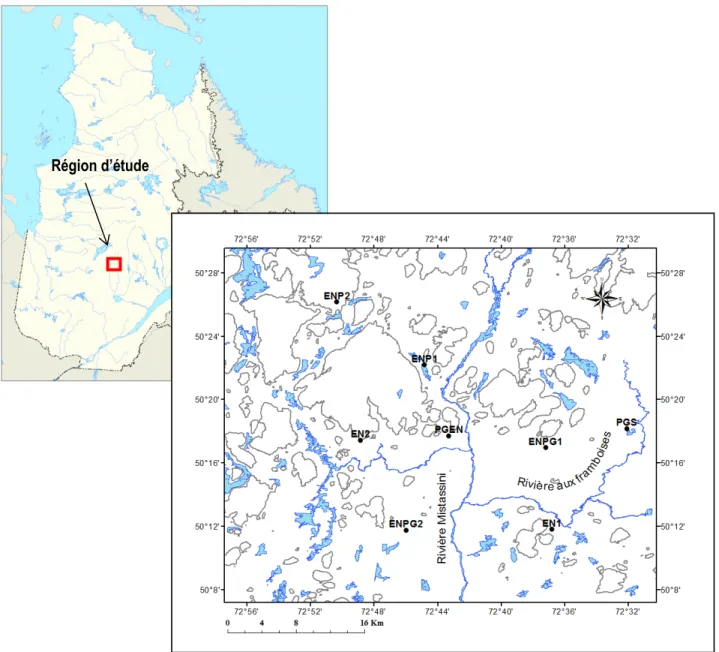 Figure 2 Localisation de la région d’étude et des stations. En bleu : les principaux cours d’eau de la  région