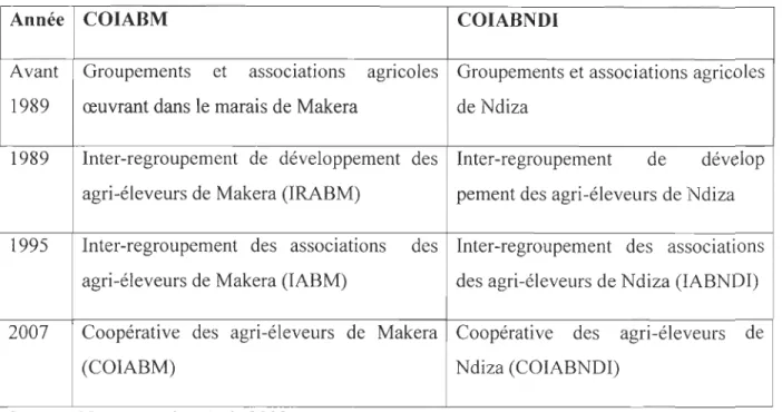 Tableau 10  : Synthèse de l'évolution historique de la COIABM et COIABNDI 