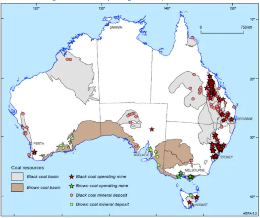 Figure 3: Australia's operating coal mines, December 2008. 