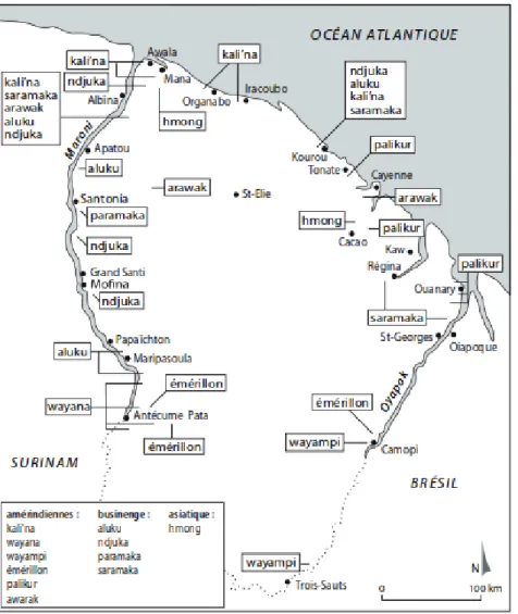 Figure 1 : Les langues de Guyane : « Leglise I, Renault-Lescure O, Launey M, Migge B. Langues de  Guyane  et  langues  parlées  en  Guyane