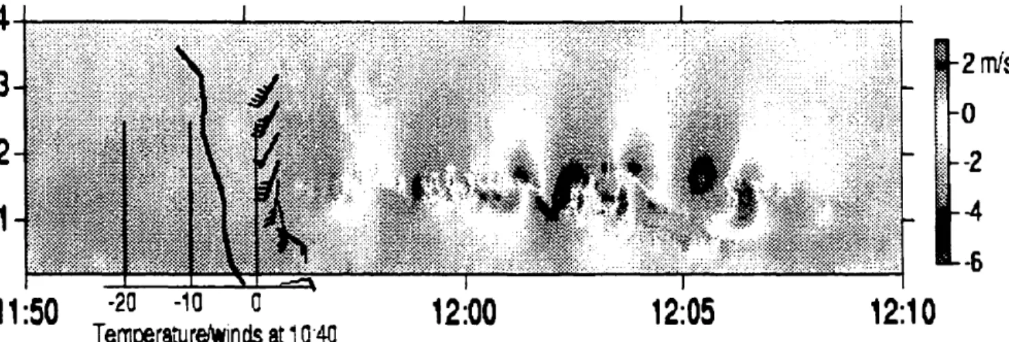 Figure 8: Zoom du mouvement vertical dans la précipitation continue montrant une onde de Kelvin-Helmoltl.
