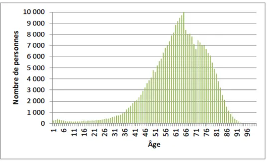 Figure 1 : Répartition du nombre de patients pris en charge pour chimiothérapie en fonction de  l'âge en 2013 (10)