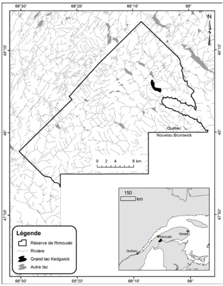 Figure 1. Localisation géographique du Grand lac Kedgwick. 