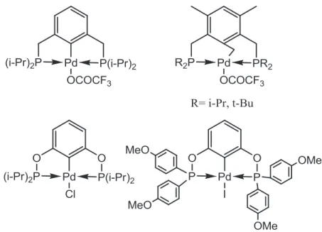 Figure 1.9 : Premiers complexes pinceurs de palladium utilisés dans le couplage de Heck 