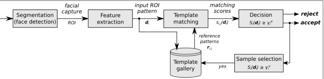 Figure 2.2 A FR system based on template matching that allows for self-update.
