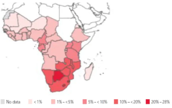 Figure 1. Prévalences nationales du VIH dans la  population générale  des adultes de 15-49  ans, Afrique; 2009 