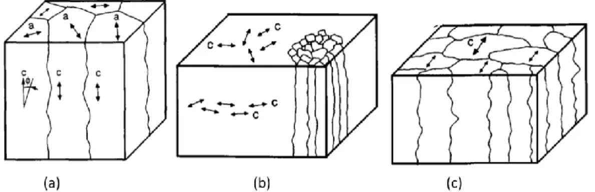 Figure 2.3 : Structures cristallines de la glace colonnaire a) S 1 , b) S 2 , c)  S 3  [7]