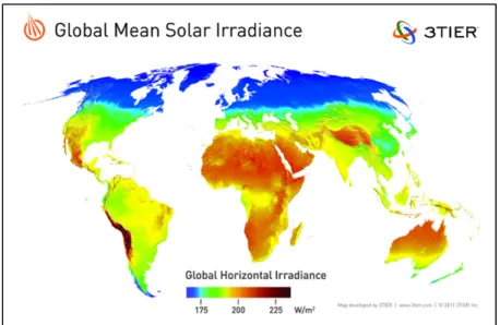 Figure 0.3 Carte de la ressource solaire mondiale   tirée de 3TIER (2011) 