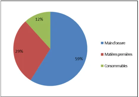 Figure 2.6 Proportion des coûts de fabrication du procédé  initial, étude de cas 