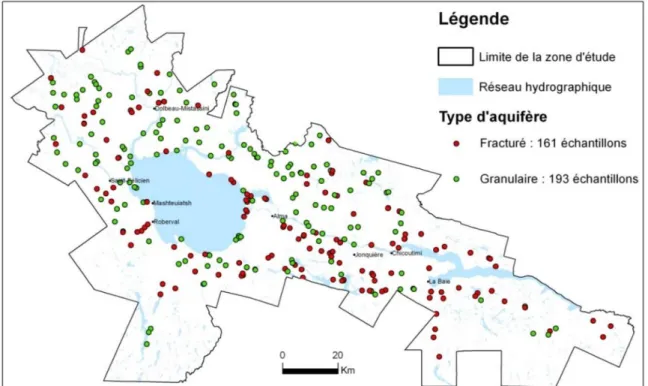 Figure 1.4: Répartition des échantillons d’eau souterraine en fonction du type de milieu  aquifère échantillonné (CERM-PACES, 2013)