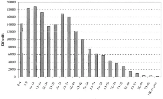 Figure 8 : Structure par âge de la population des Hauts en 1999  Source : AGORAH, 2003 