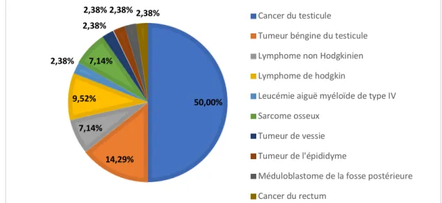 Figure n°2 : Répartition de la population étudiée en fonction du type de tumeur. 