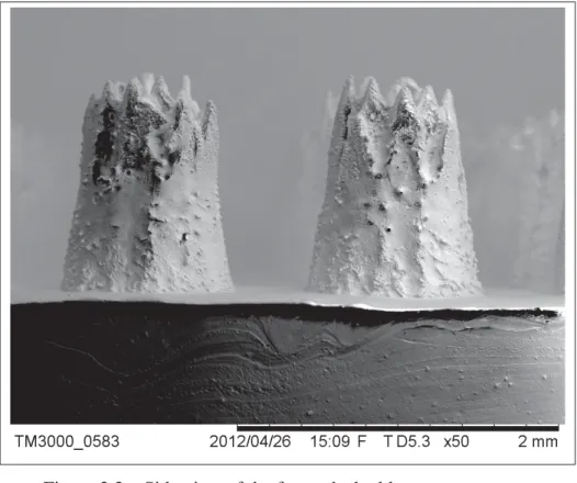 Figure 3.2 Side view of the feature’s double-stage geometry, taken with an SEM microscope