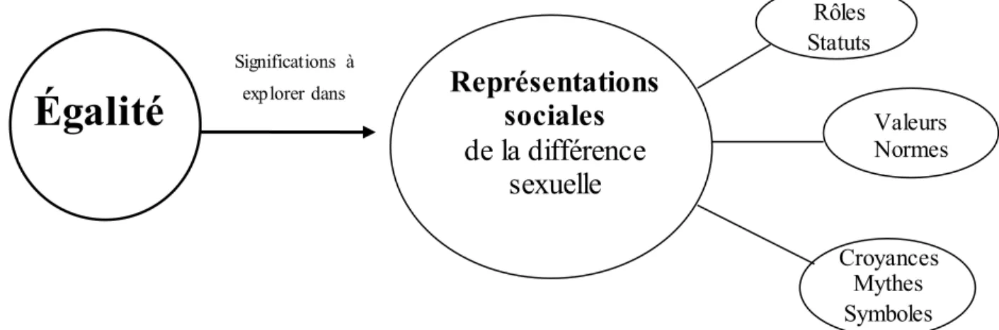 Figure  1:  L’étude  des  significations  de  l’égalité  à  travers  les  représentations  sociales  de la différence  sexuelle 