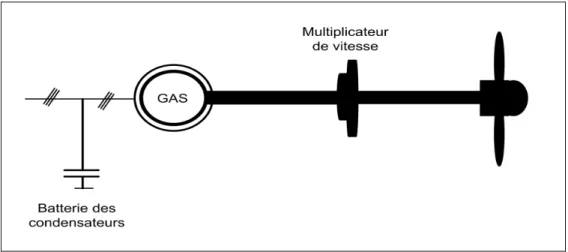 Figure 1.2   Chaîne de conversion éolienne à générateur asynchrone   à cage fonctionnant à vitesse fixe