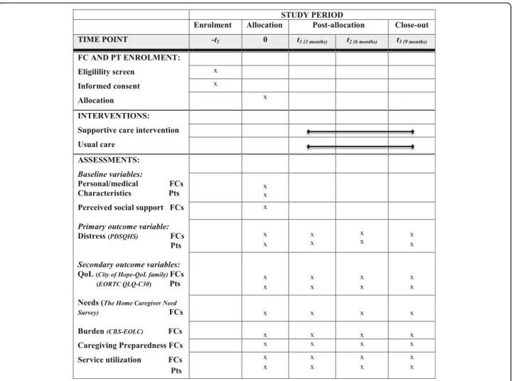 Fig. 4 Schedule of enrollment, interventions and assessments. FC: family caregiver, Pts: patients