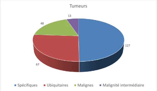 Figure 1 : Diagramme en secteur : proportion totale des tumeurs de la série  Les valeurs sont exprimées en nombre