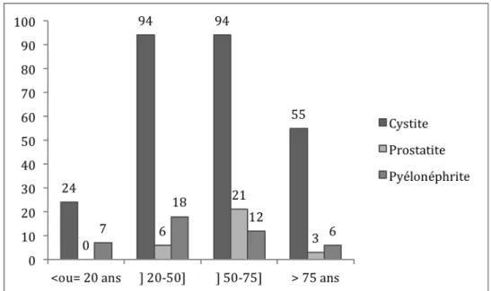 Figure 7 : Répartition des effectifs des RC par classe d’âge dans l’étude des IU dans ECOGEN, France  (n=340)