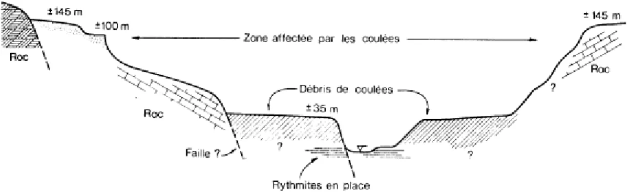 Figure  14 : Coupe schématique  de la  vallée  de la  rivière  Malbaie  (Lajoie  1981) 