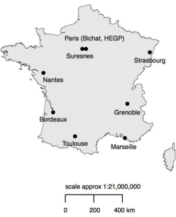 Figure 1 : Centres français de transplantation pulmonaire ayant participé à cette étude 