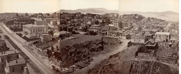 Fig. 9: Eadweard Muybridge. Détail : San Francisco from California Street Hill, (1878).