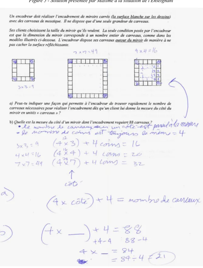 Figure 5 - Solution présentée par Maxime à la situation de l'Enseignant 