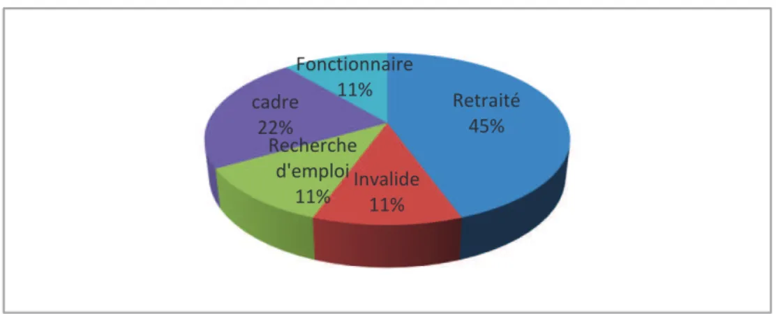 Figure 6 : Situation vis-vis de l’emploi des enquêtés participants issus de  l’atelier d’écriture « L’Oiseau » 