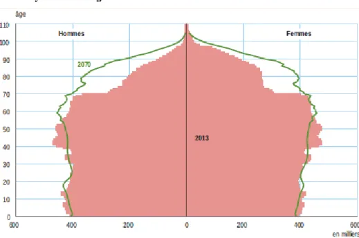 Figure 1: Pyramide des âges en 2013 et 2070 