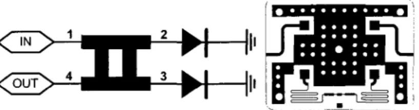 Figure 16  Schéma du circuit hybride et du masque de l'atténuateur 